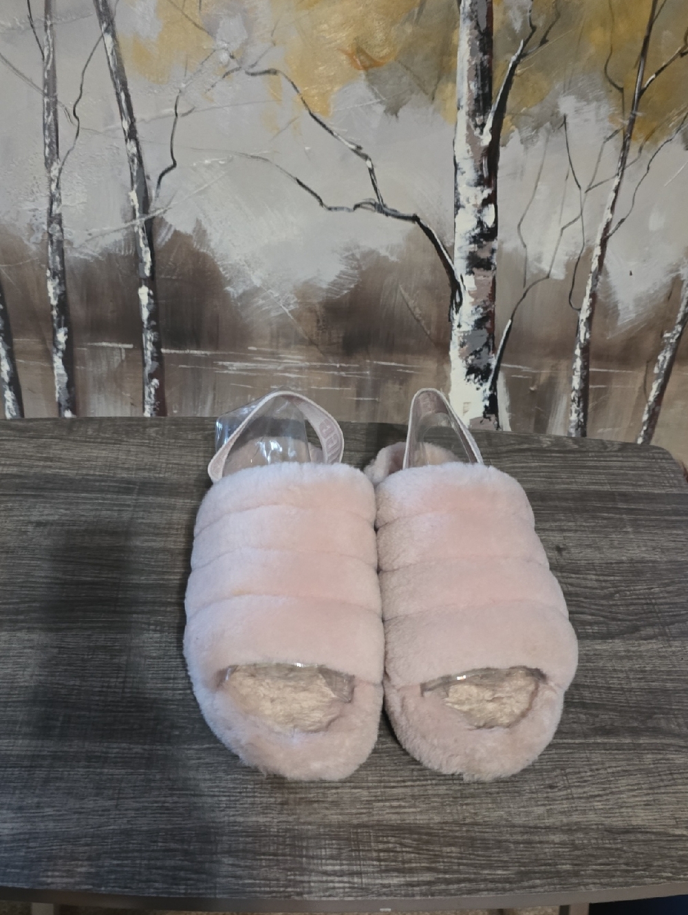 UGG Pink Plush Open-Toe Slingback Slippers